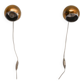 Pair of 1960s/70s Spherical Brass Wall Lamps