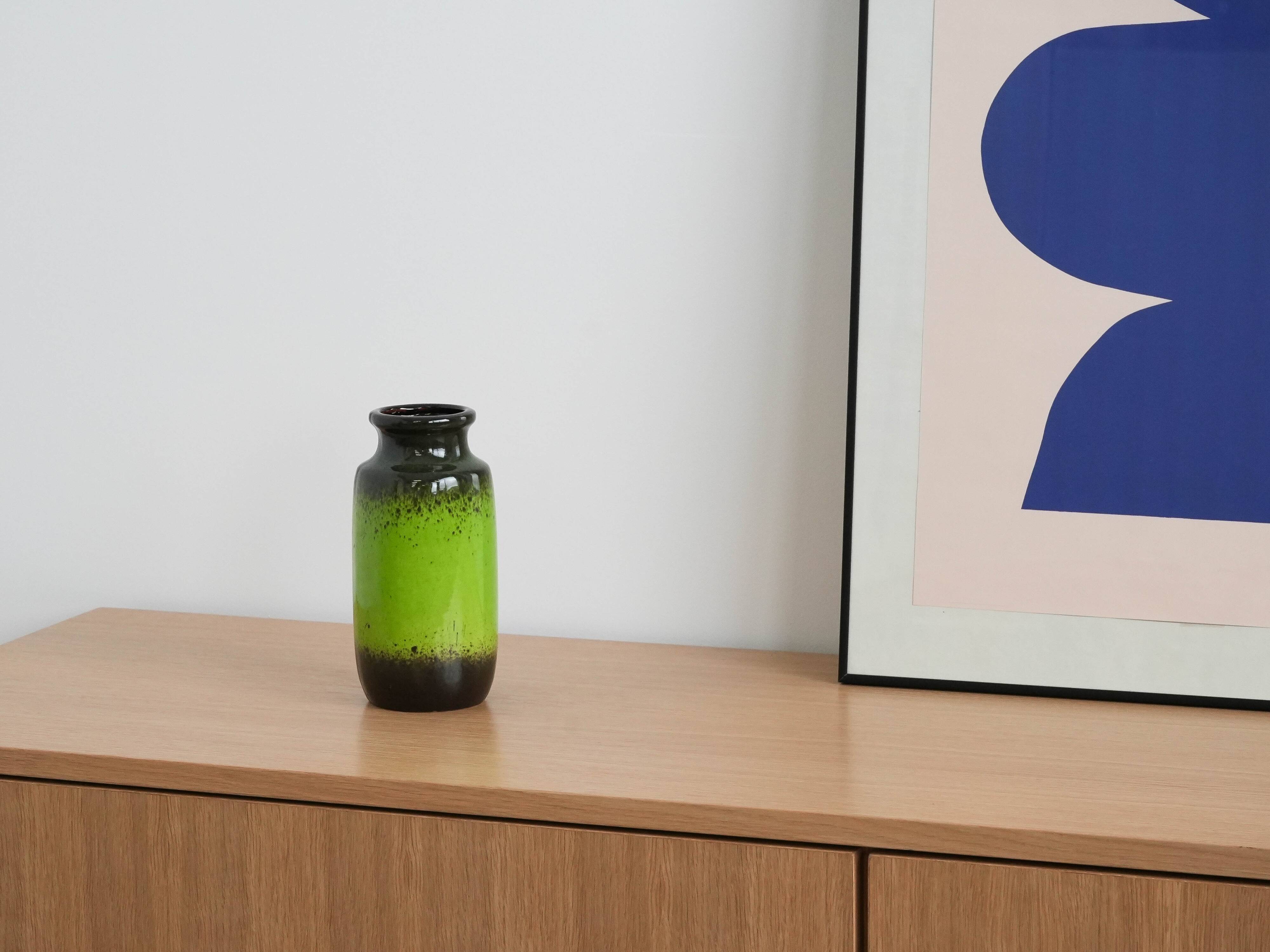 Green ceramic vase, German design, 1970s, made in Germany