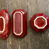 Set of 3 Vintage Red Oriental Ceramic Pocket Vases with Black Decor