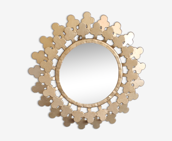 Miroir rond en métal doré