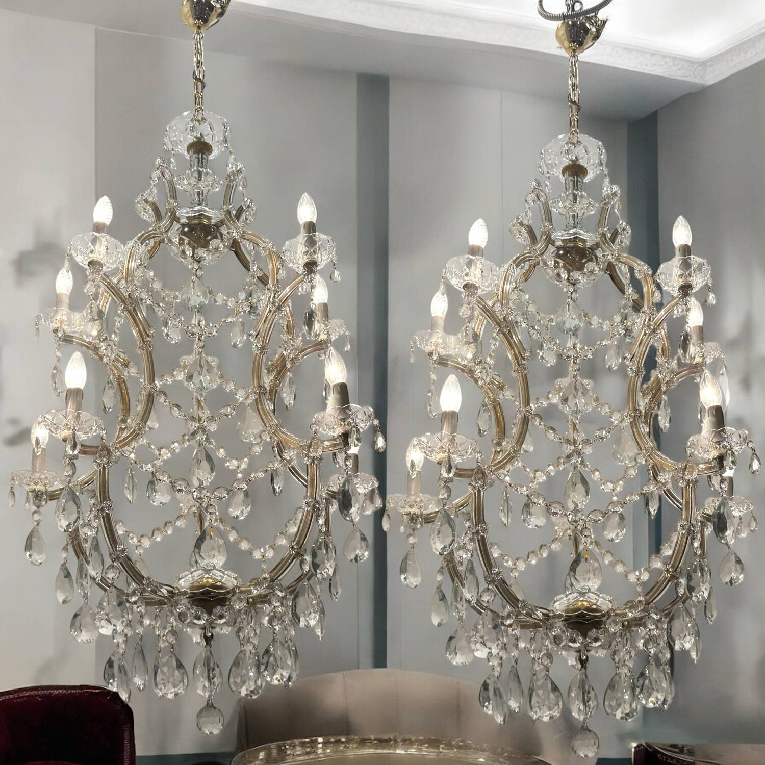 Lot de 2 grands lustres en cristal de Murano