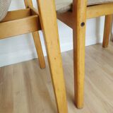 Set of 4 Vintage Beech Wood Dining Chairs: 1970s Space Age Gray Fabric