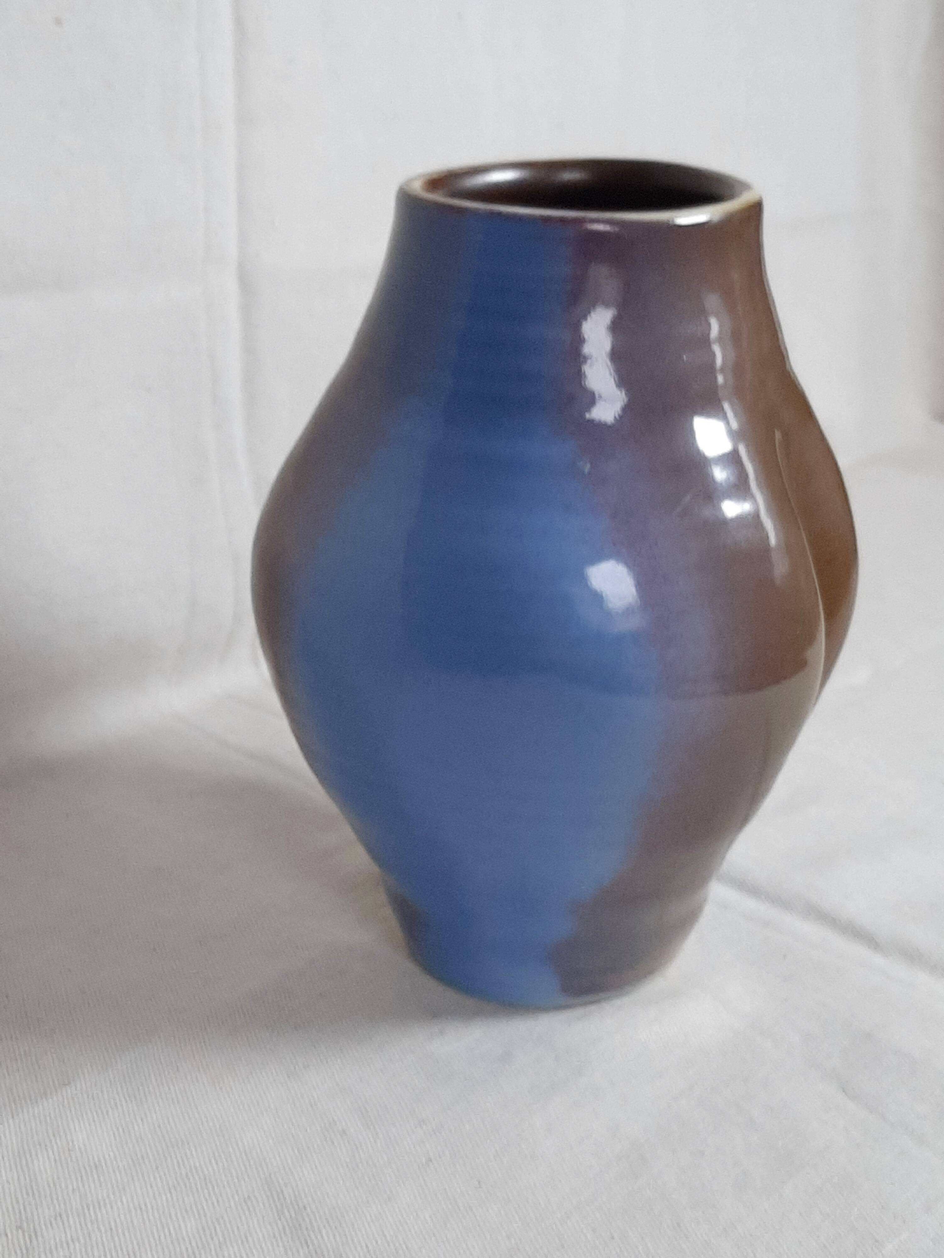 Blue and brown ceramic vase from the 1980s.