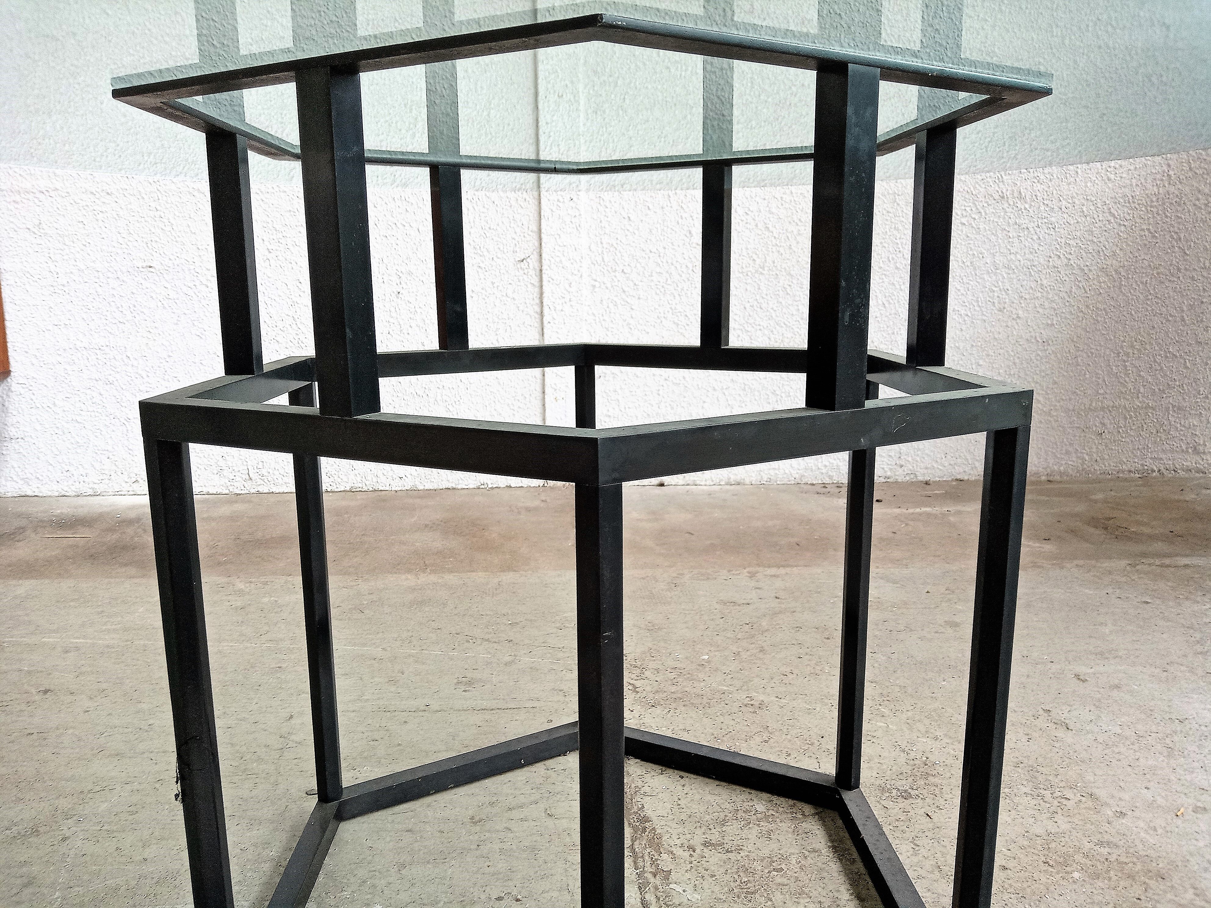 Table Roche Bobois glass and metal of the 80