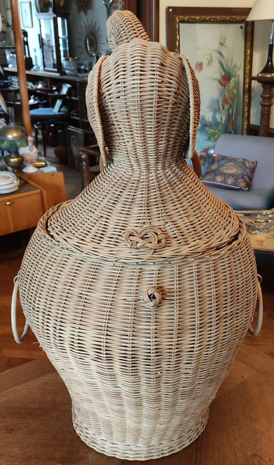 Old vintage rattan elephant head chest basket
