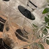 Set of 8 retro wine glasses in engraved glass