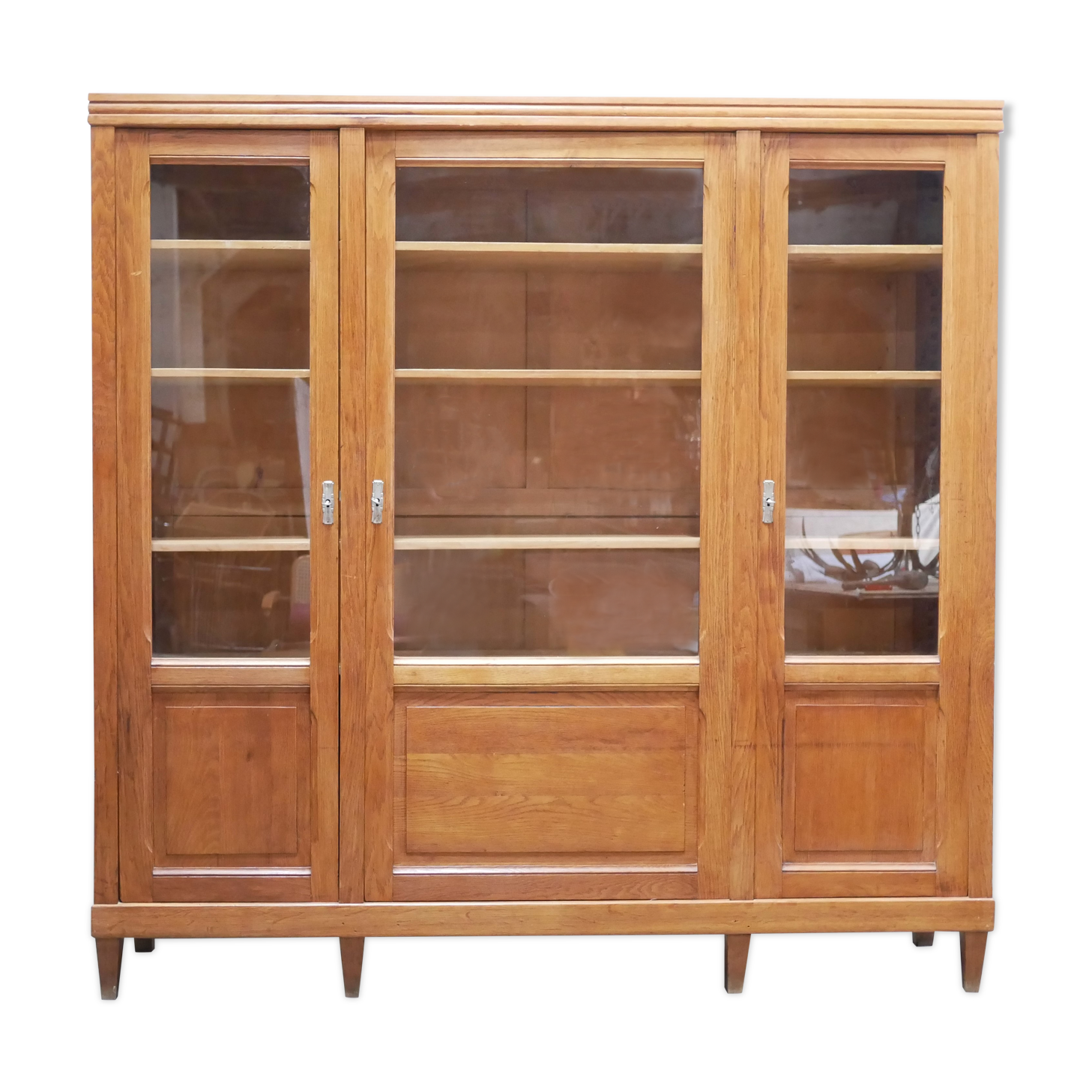 Vintage wooden glass bookcase cabinet