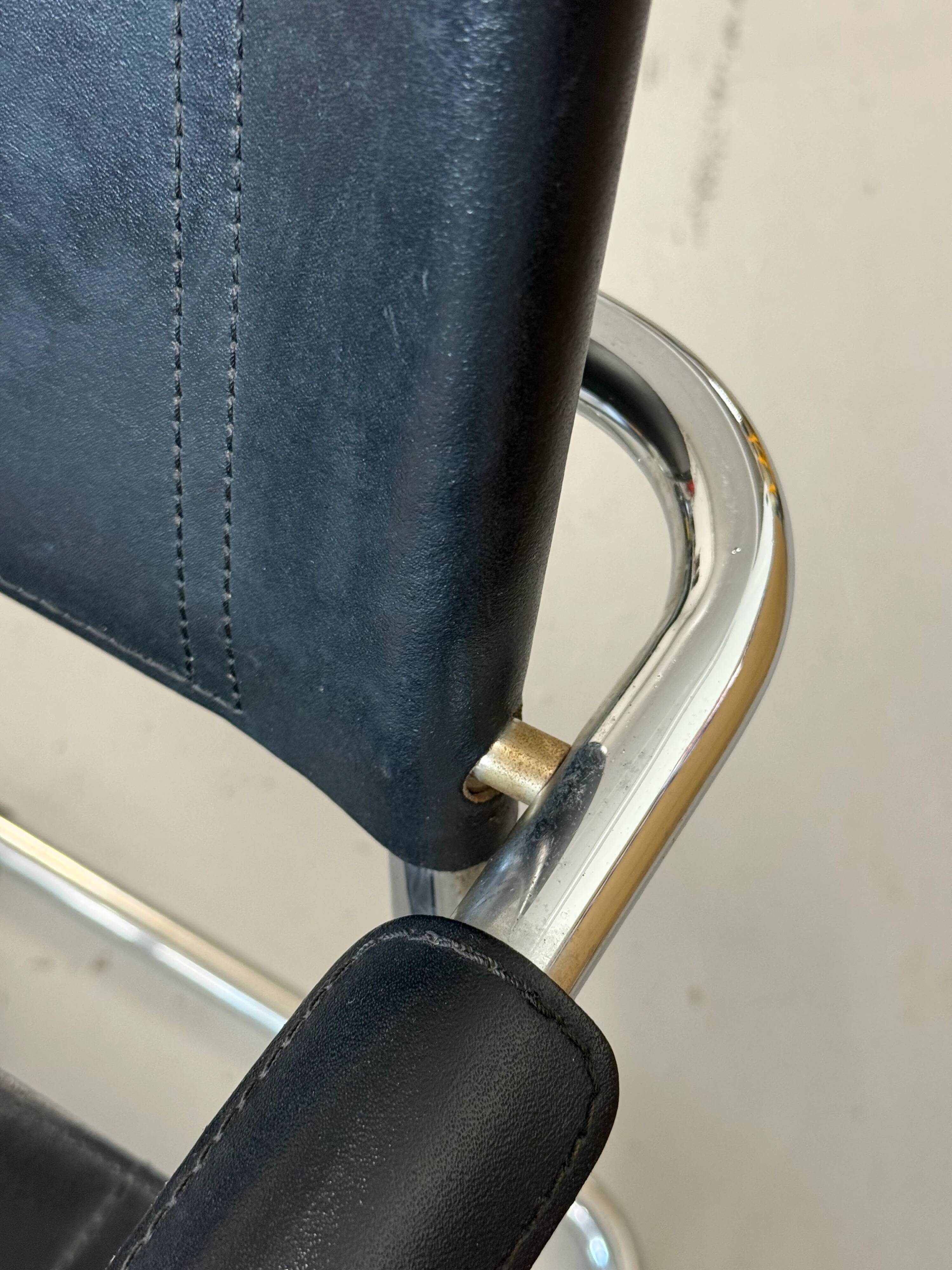 Bauhaus cantilever chair – black leather & chrome (unsigned)
