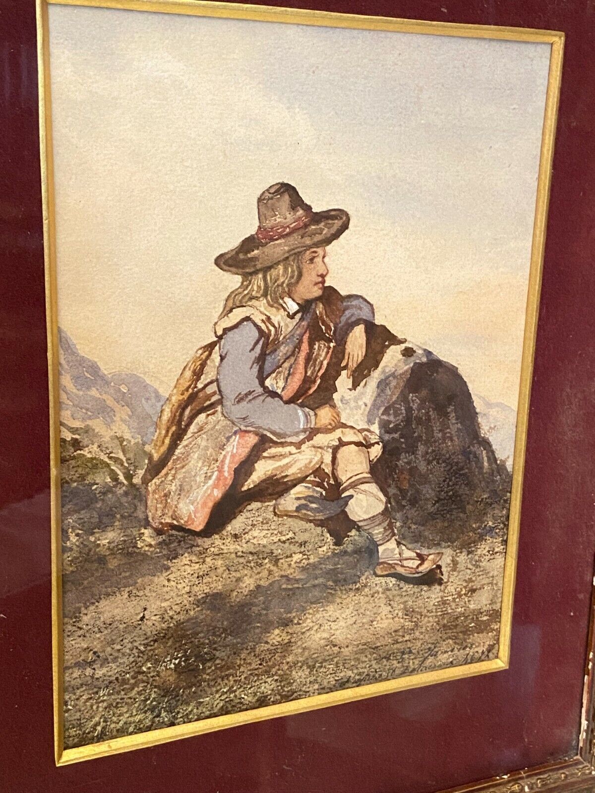 Original watercolor late nineteenth to the young shepherd