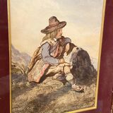 Original watercolor late nineteenth to the young shepherd