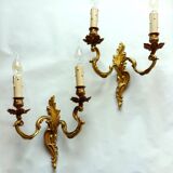 Pair of Heavy, French, Gold Bronze 2 Arm Wall Lights. Ornate Rococo/ Baroque/ Louis XV Style Sconces