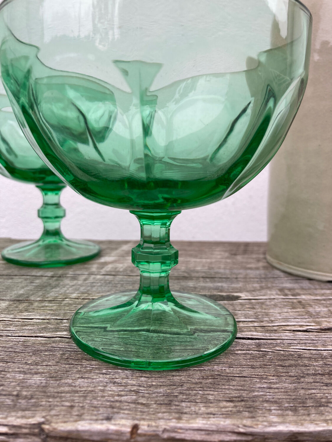 6 ice cups or stemware in vintage green glass