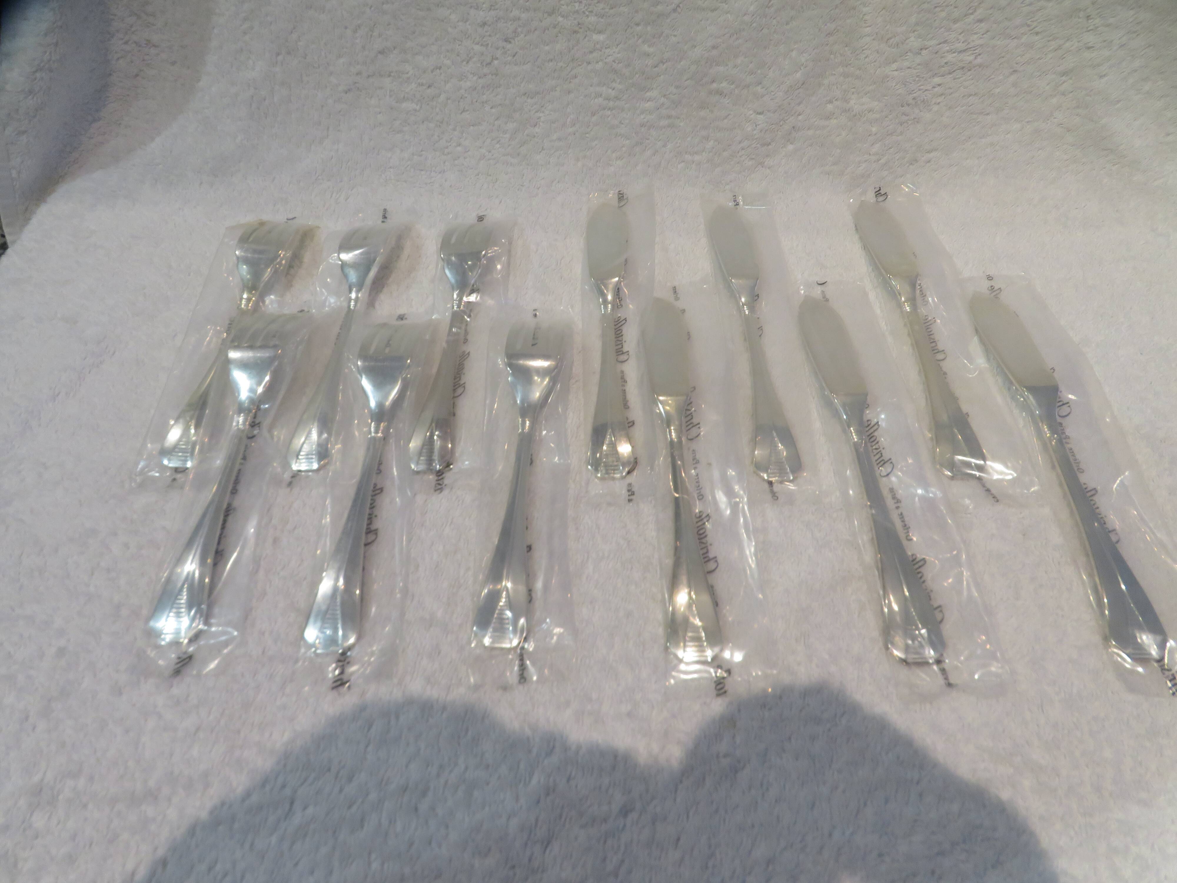 6 Christofle Atlantide silver-plated fish cutlery sets 12p in blister pack
