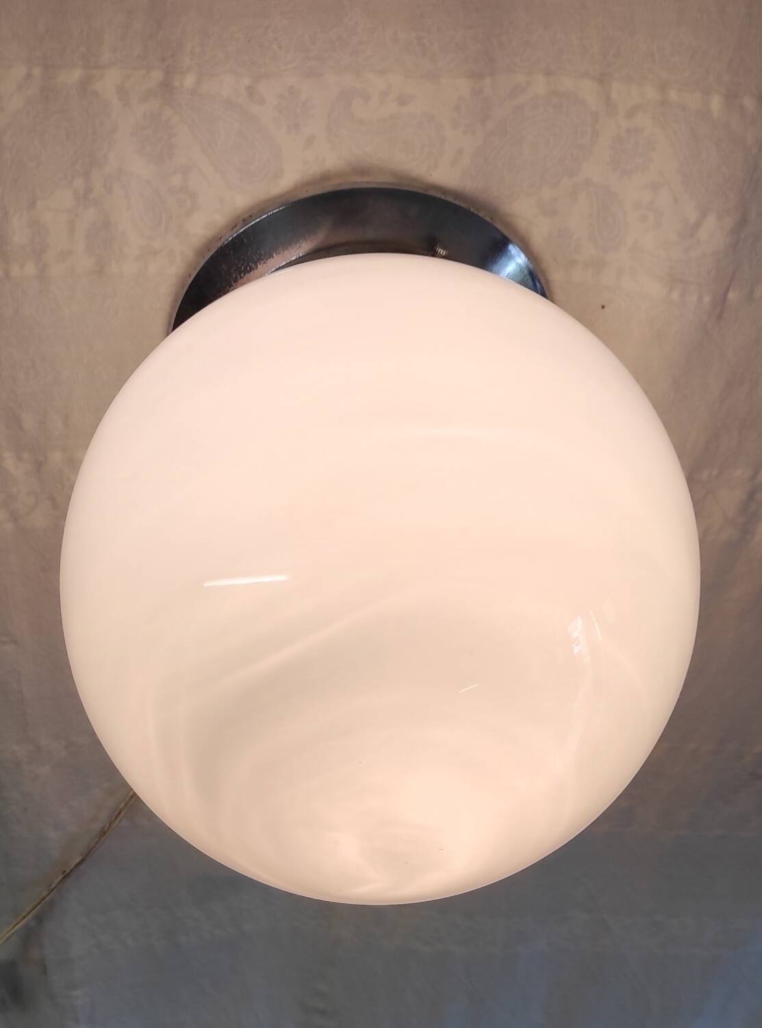Opaline globe and chrome metal ceiling light - 50s/60s