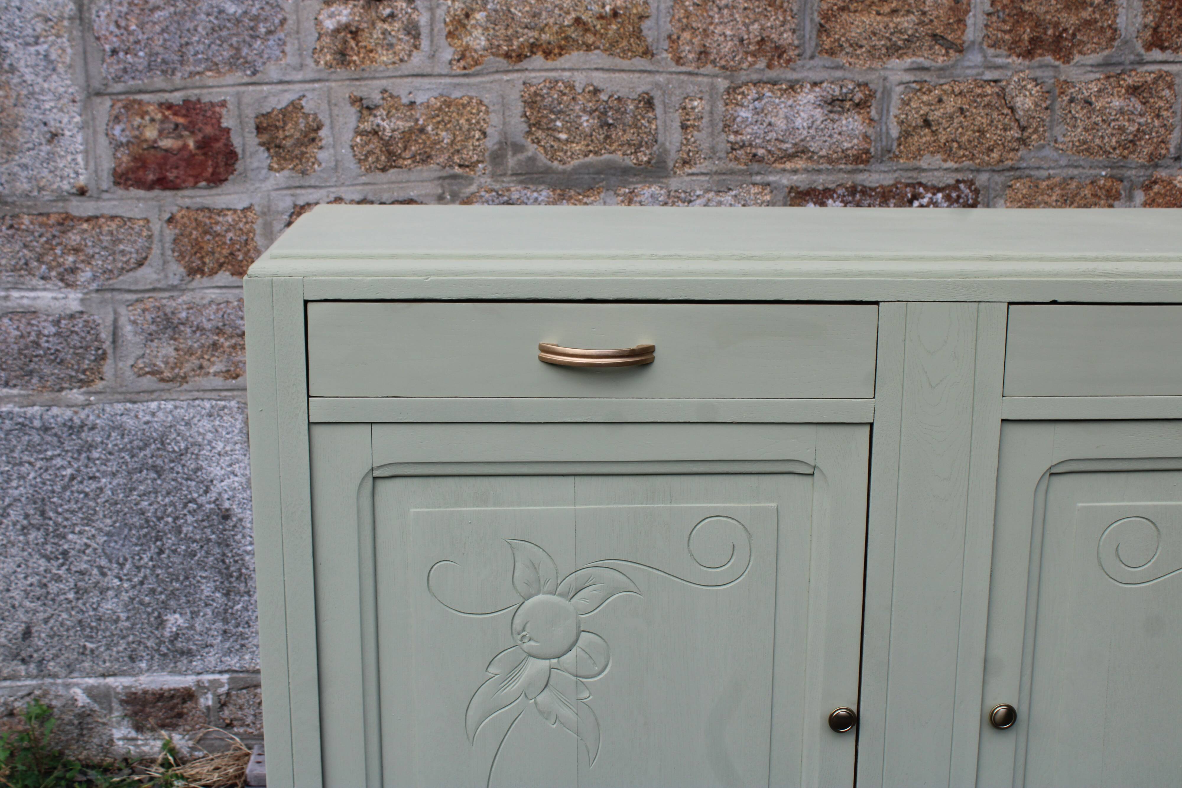 Buffet vintage Art Déco rénové • Vert Lézard Pure & Paint