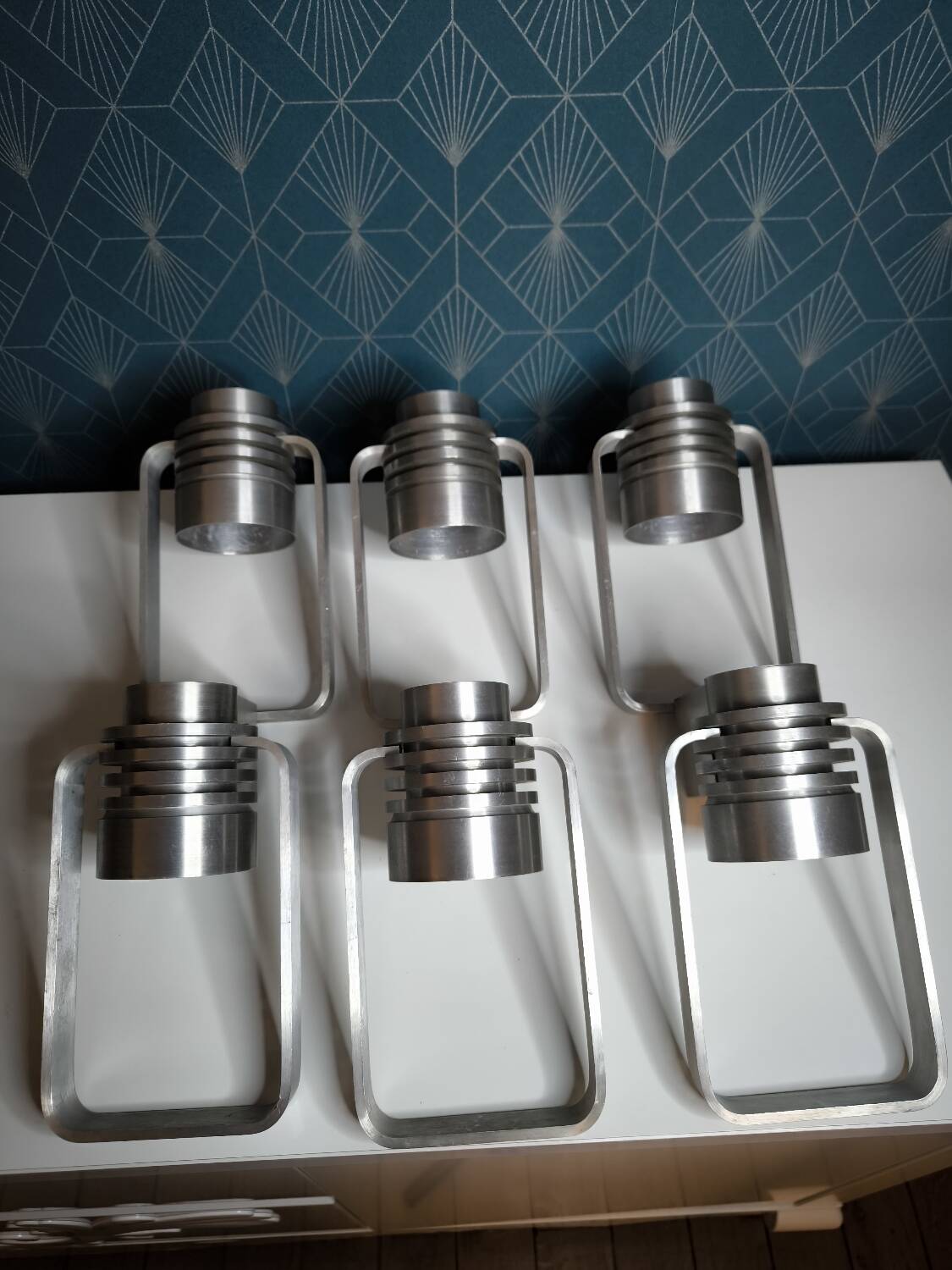 6 Vintage 1960 Mazda Pare Fée range brushed aluminum wall lights