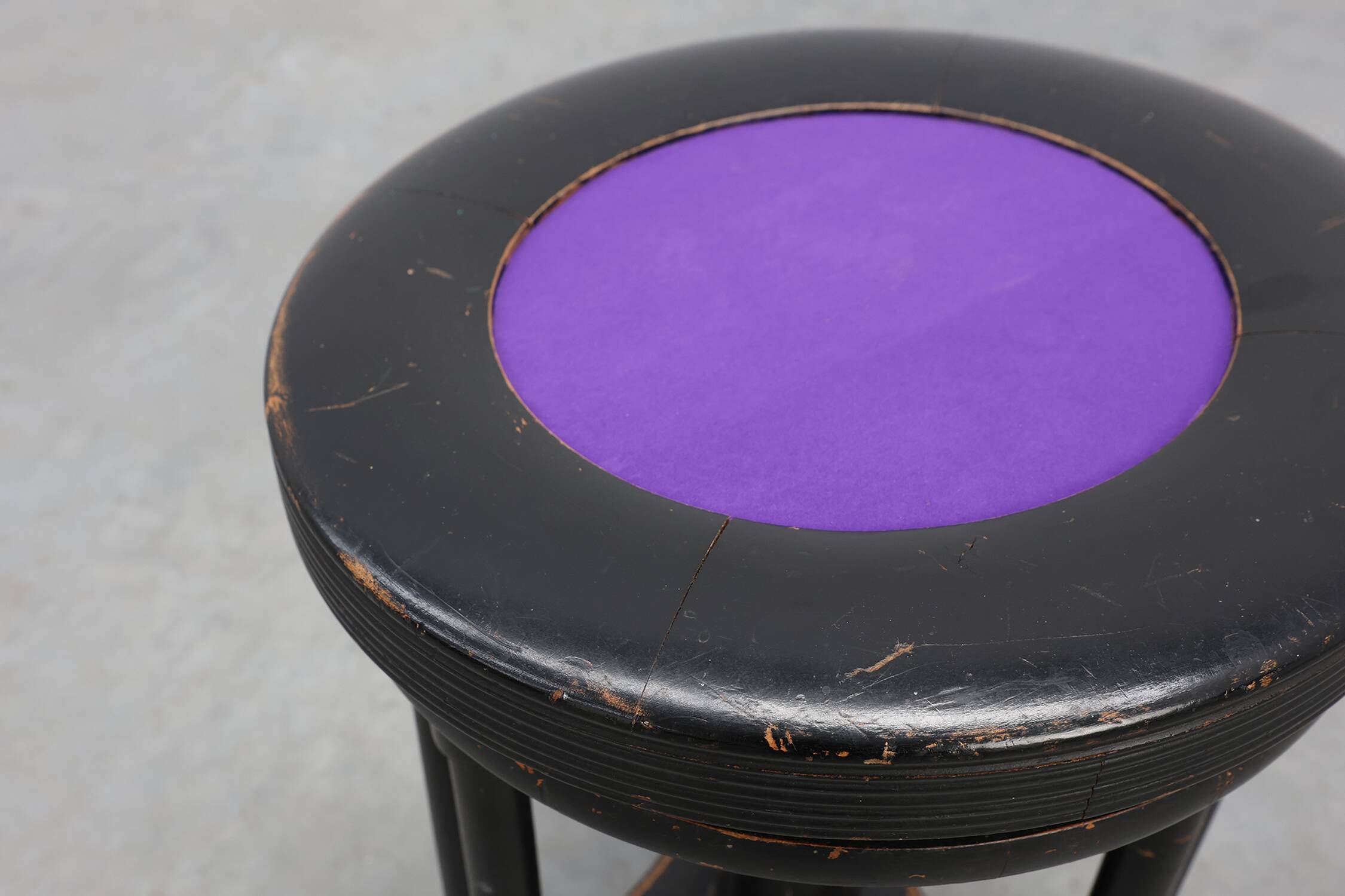 Black and purple adjustable velvet art deco piano stool, Belgium ca. 1910