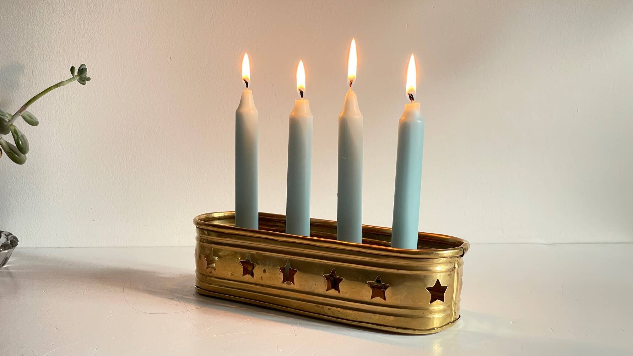 Bougeoir chandelier etoiles vintage laiton