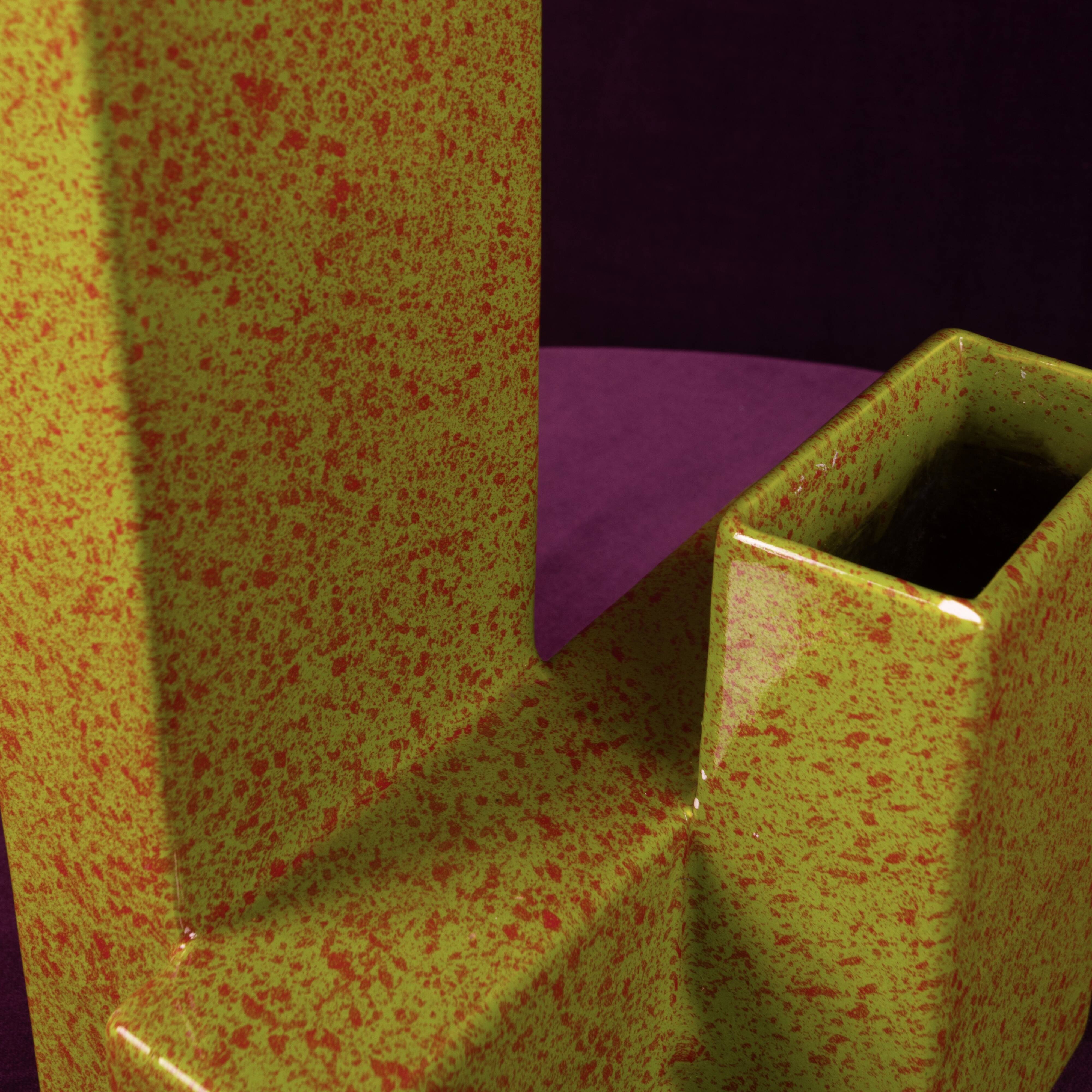 Geometric Twin-Column Ceramic Vase Space Age, Italy 1970