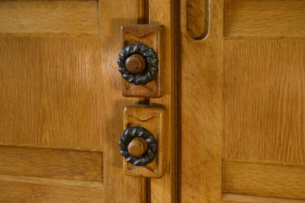 Solid oak wardrobe by Guillerme et Chambron and ceramic by Danikowski 1950s