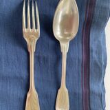 Series of 6 forks and old spoons, net model, alfenide art deco