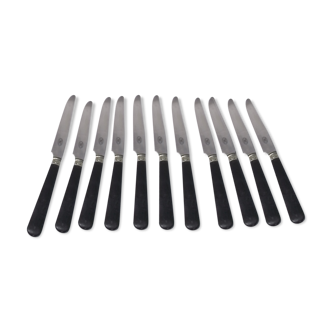 Set of 11 black wooden sleeve knives