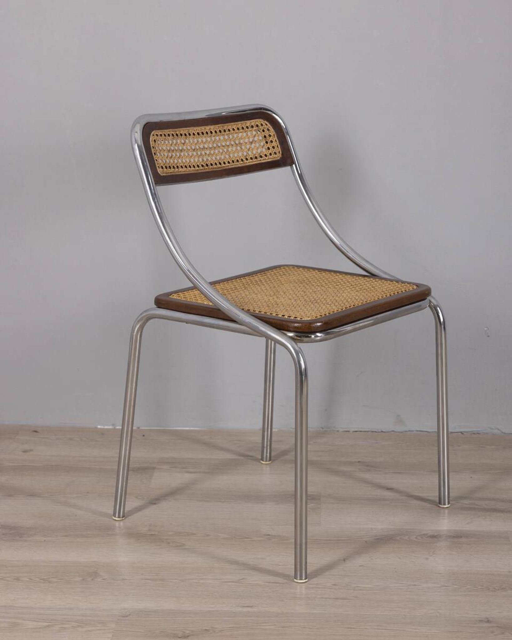 Set of 3 Vintage 1970s Chairs in Metal and Vienna Straw, Italian Design