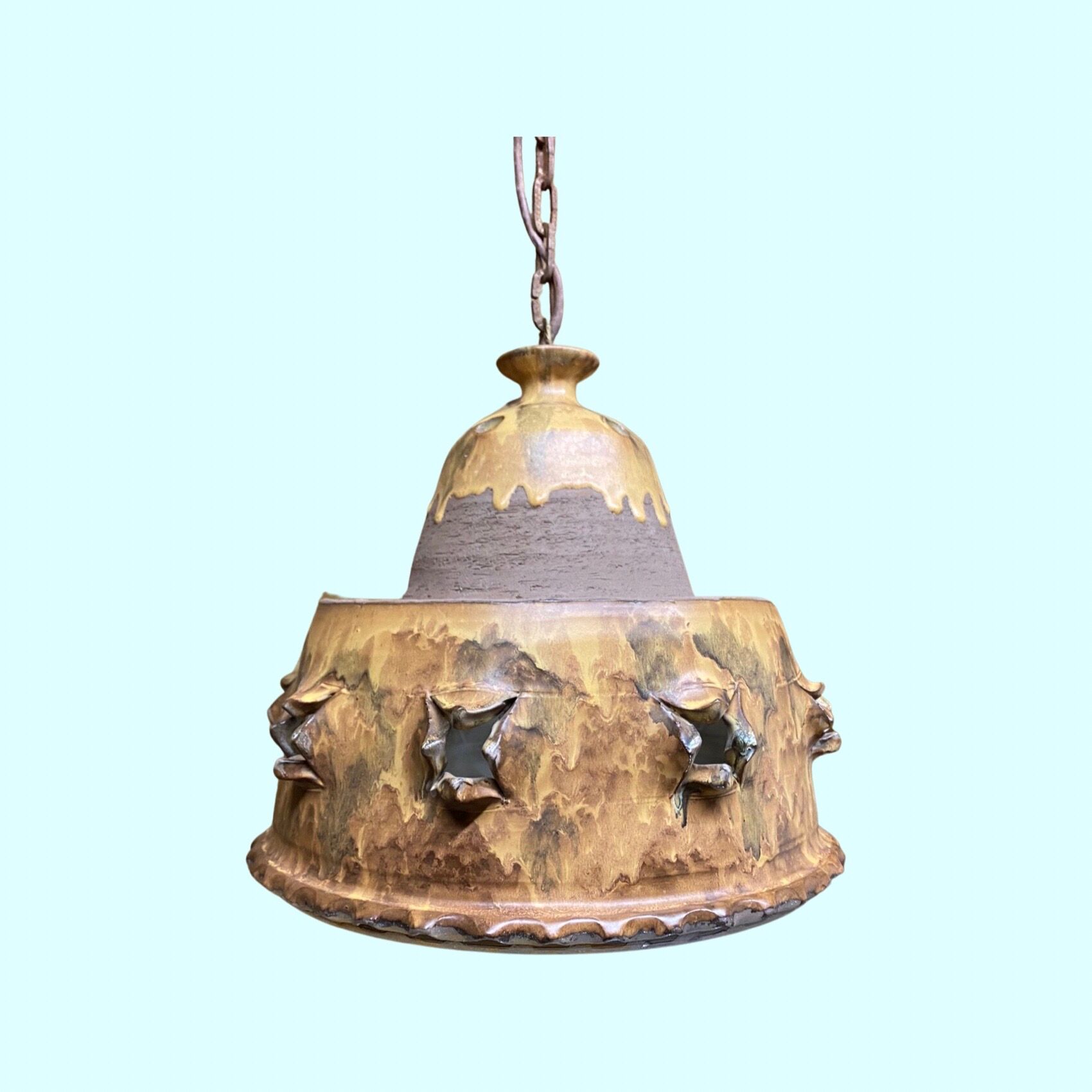 Big Rare Søholm Ceramic Hanging Lamp - Yellow Colored Danish Design Ceramic Pottery Lighting