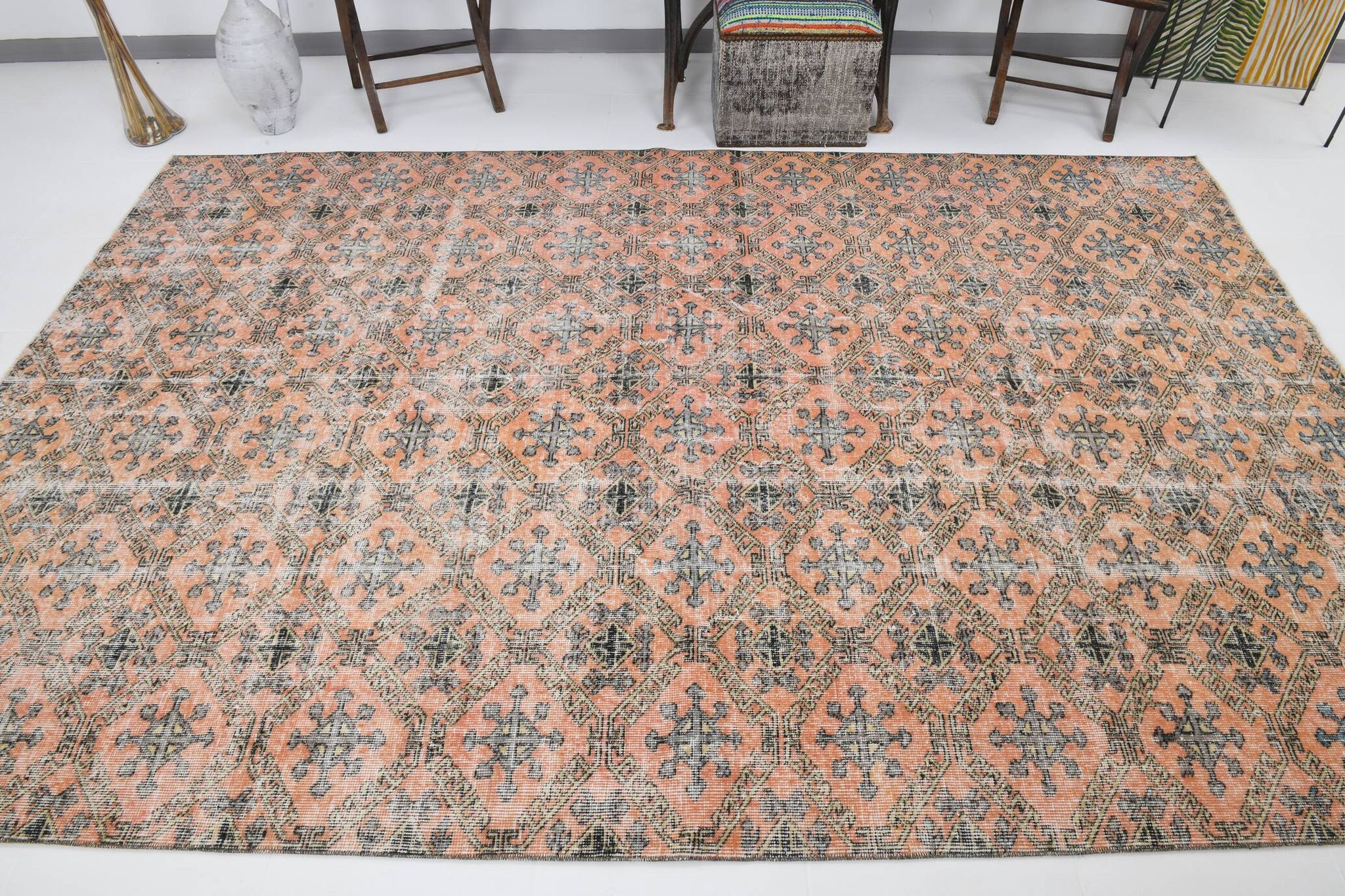 7x10 Pumpink Orange & Black Persian Rug, 208x316Cm