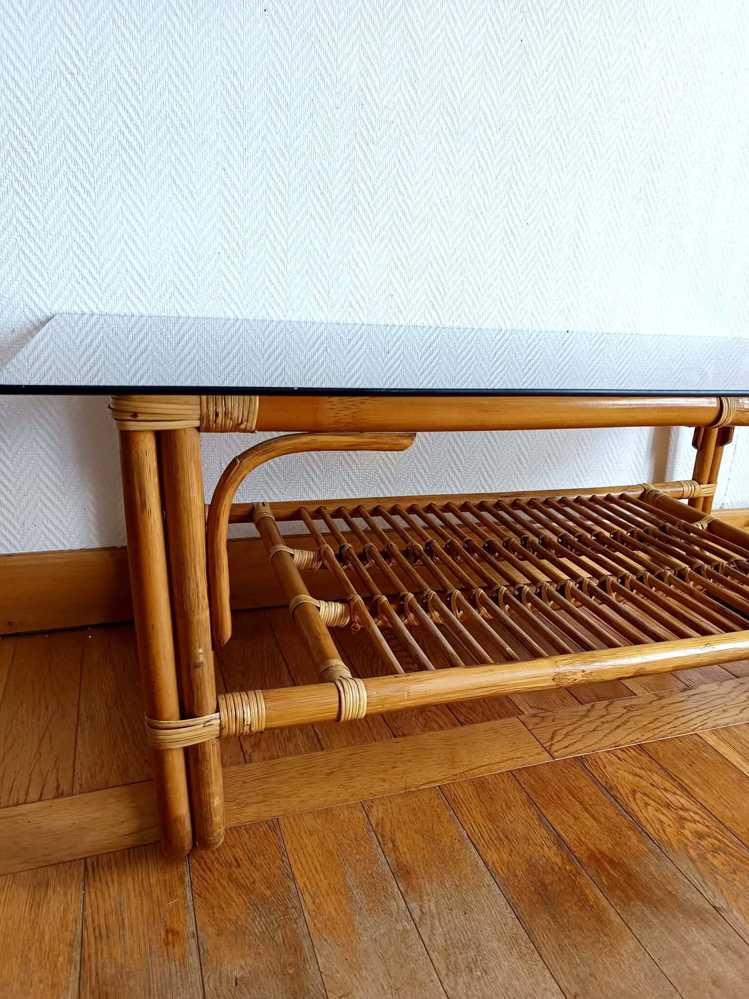 Vintage 1960s rattan coffee table