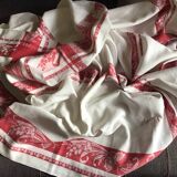 Large vintage red and white tablecloth