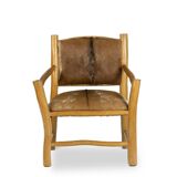 Brutalist style armchair in elm and goatskin, 1970s