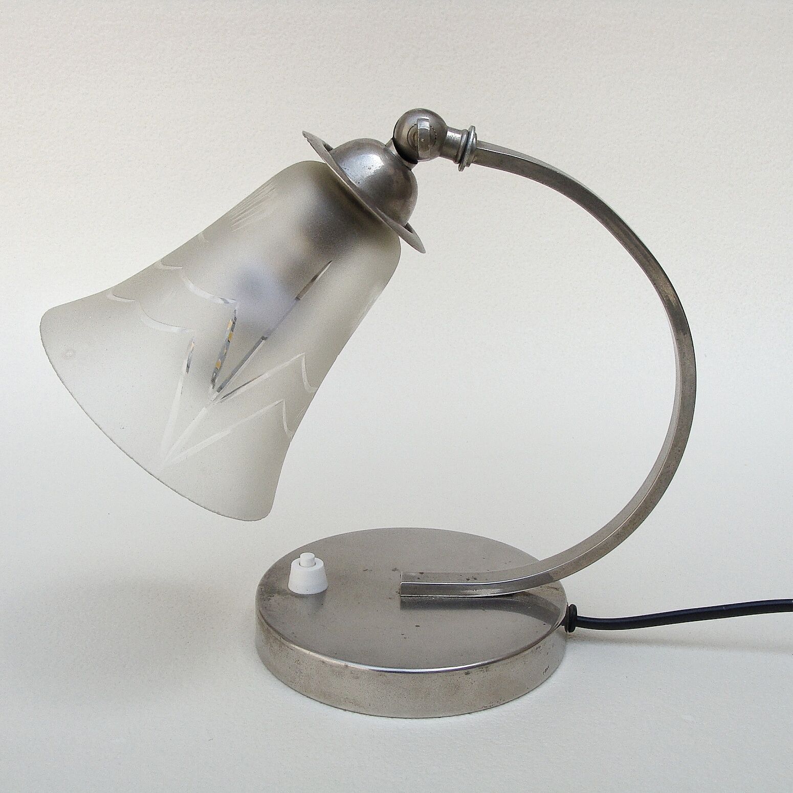 Art Deco metal lamp chrome and glass