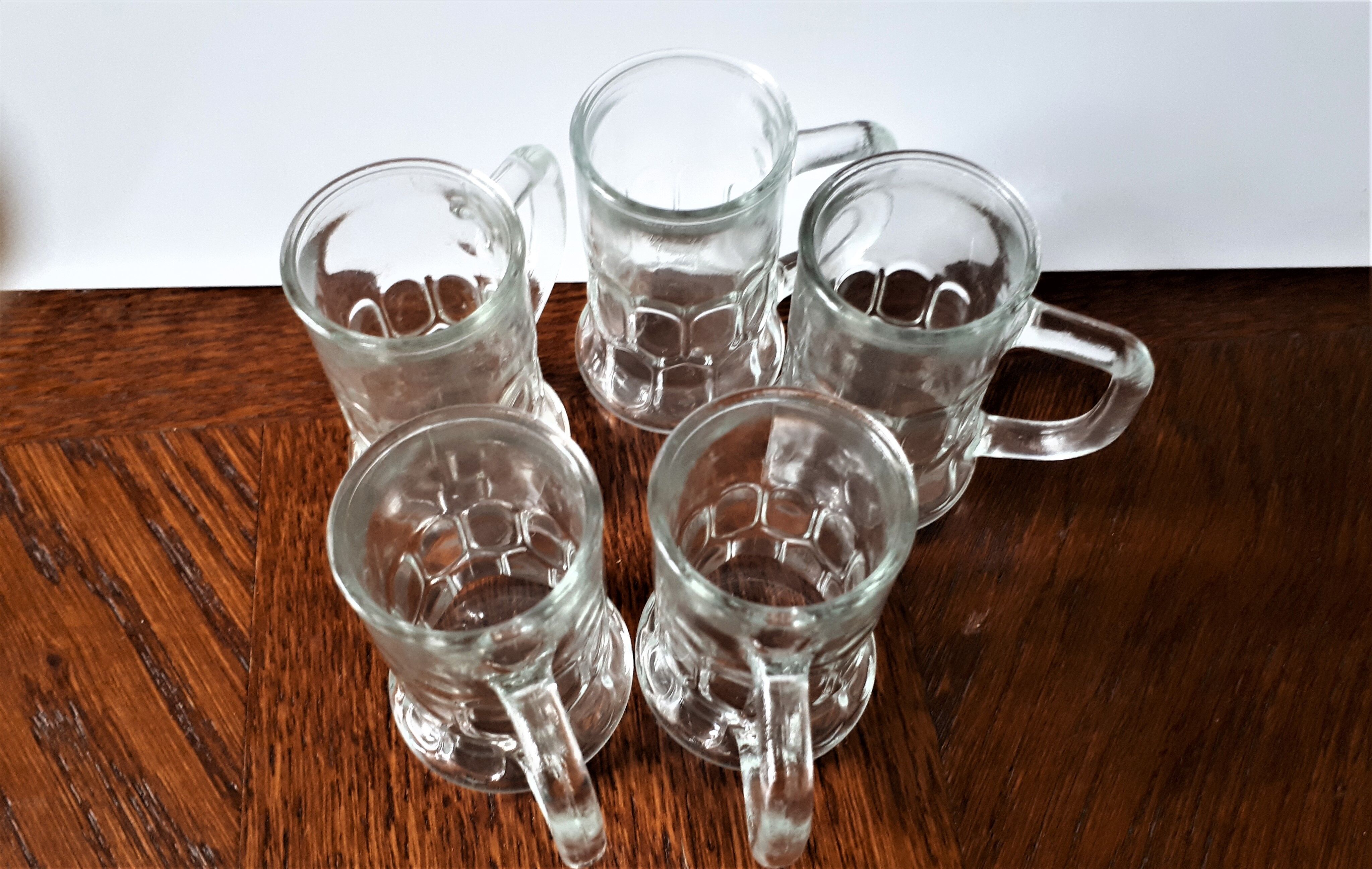 Set of 5 liquor glasses, shooter glass, molded pressed, choppe shape,
