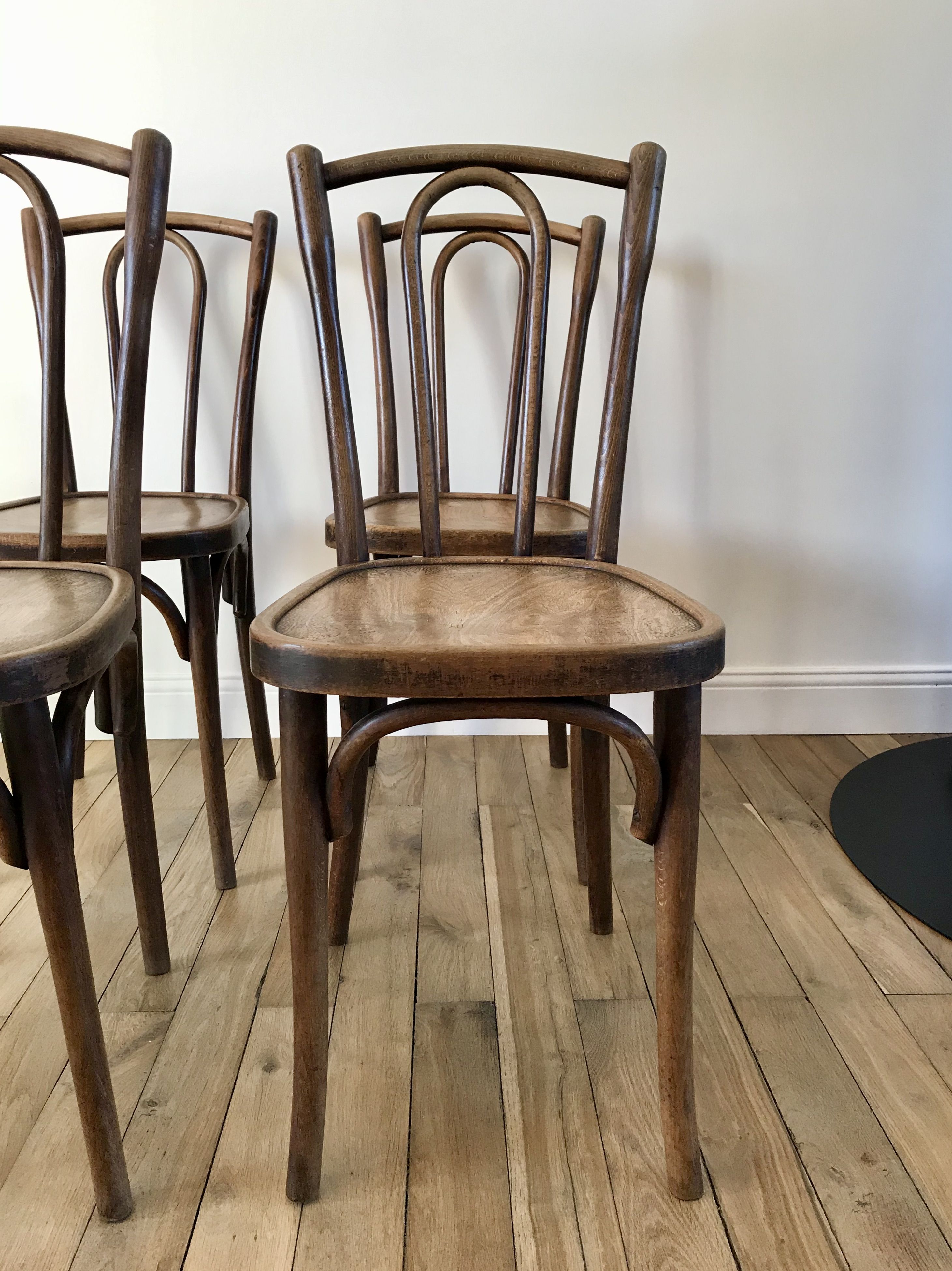 Set of 4 bistro chairs in curved wood of beech Luterma 30s