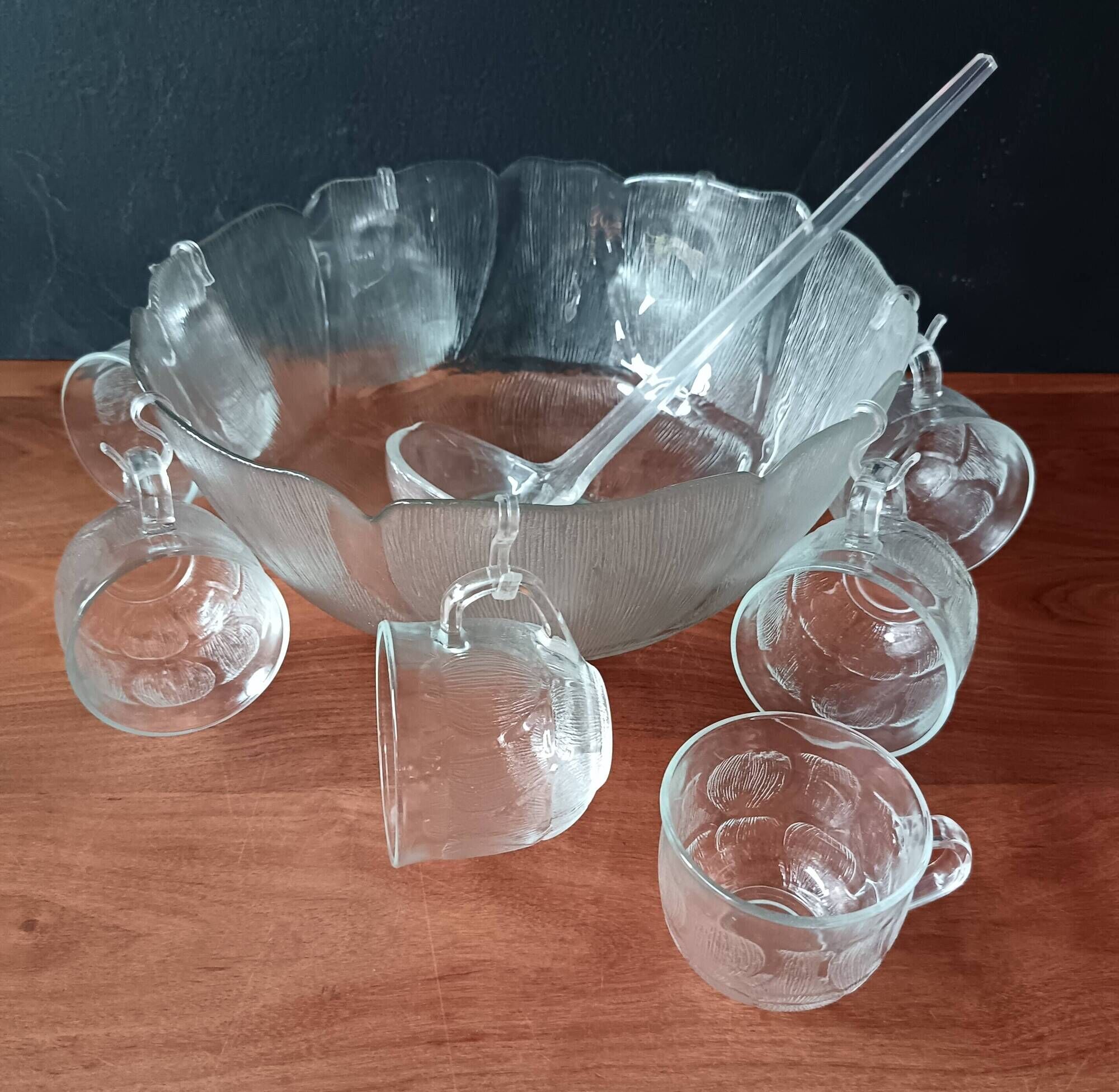 Punch service, salad bowl, 8 vintage glass bowls, Primavera Italy