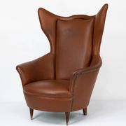 Mid-Century Italian Wingback Armchair in Leatherette, 1950s