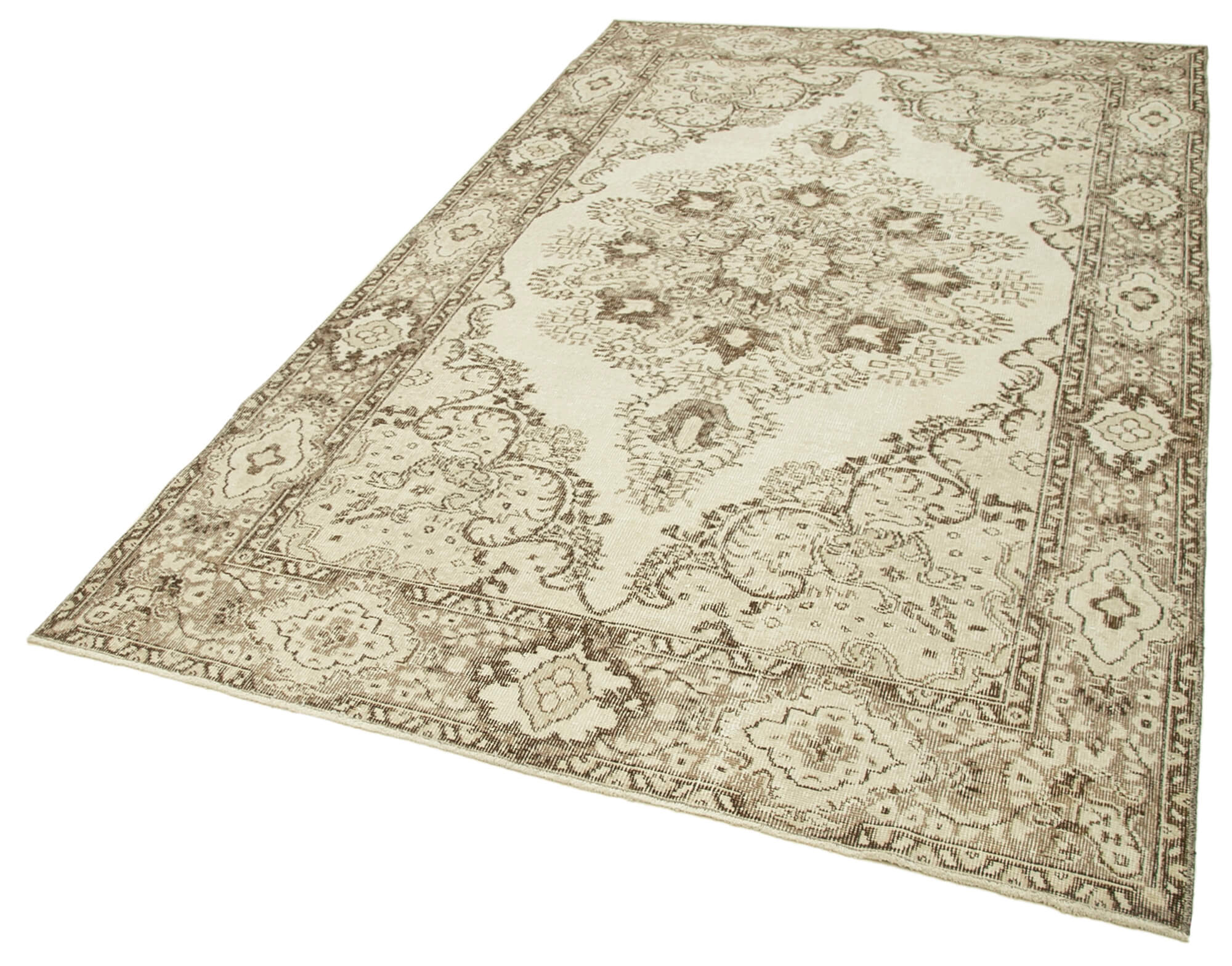 Hand-Knotted Vintage Turkish Beige Carpet 168 cm x 286 cm - 38884