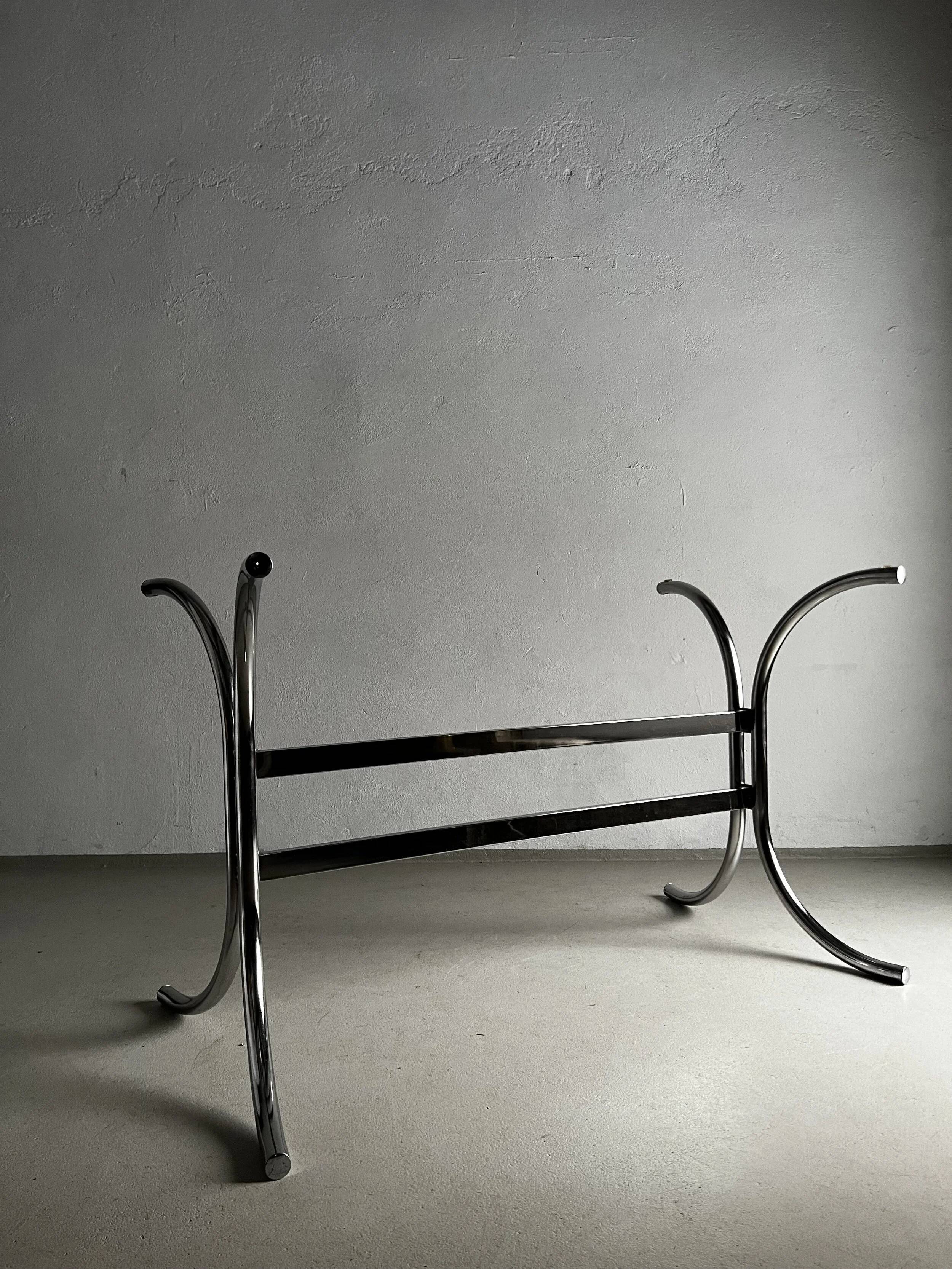 Chrome smoked glass dining table | Italy | 1970s