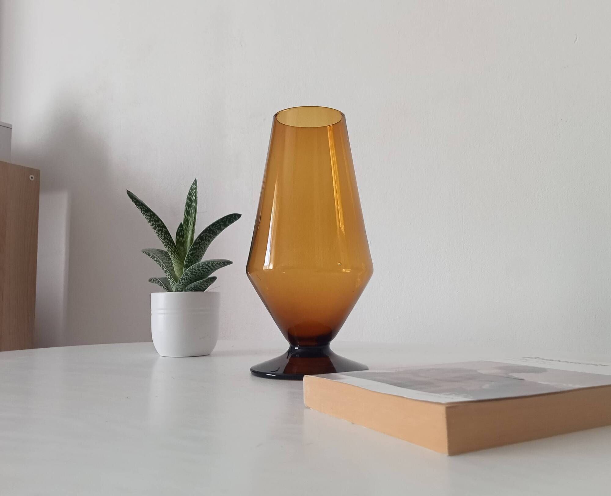 Vintage amber glass vase from the 60s/70s.