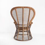 Fauteuil haut vintage en cannage/rotin. France, années 60