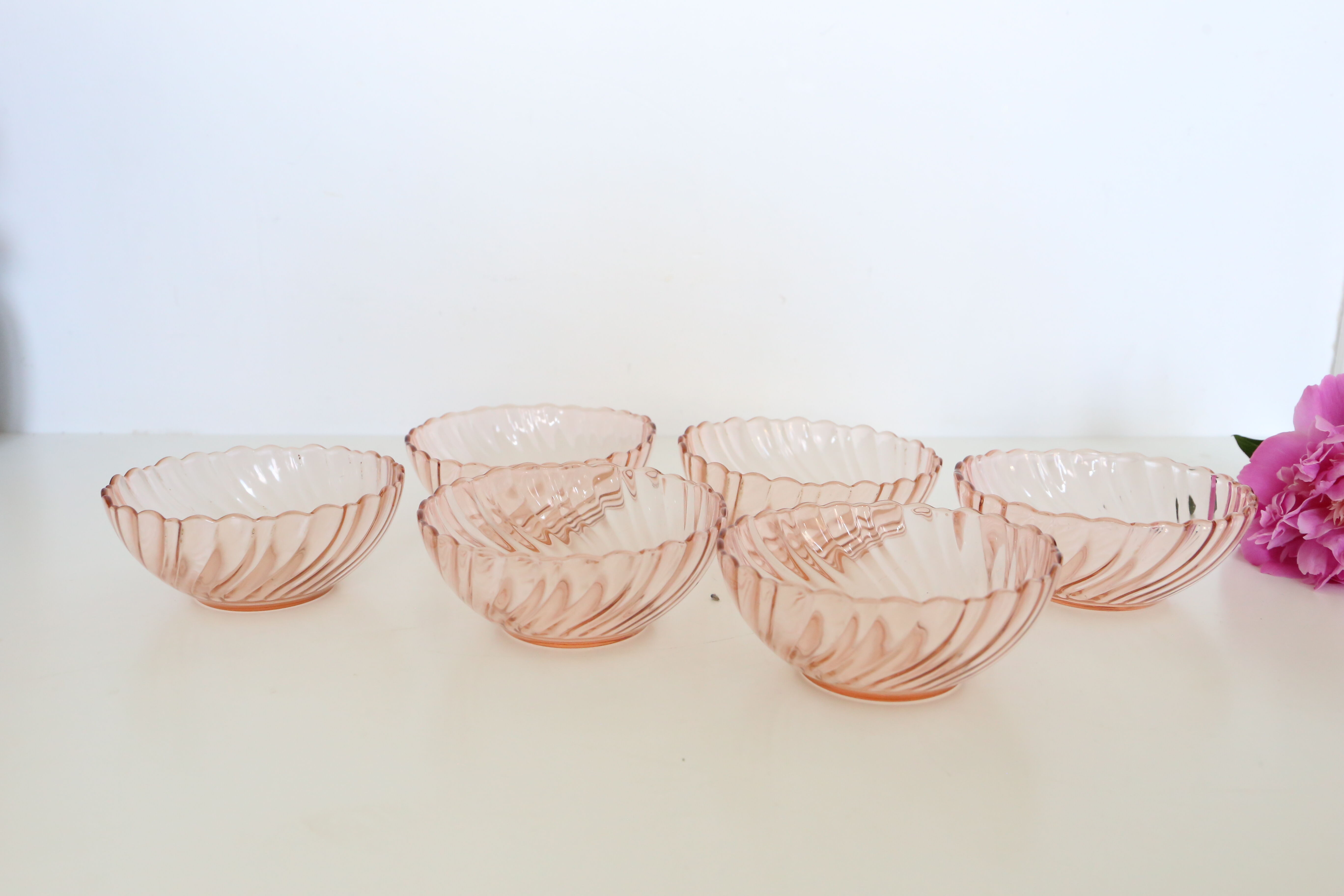 Rosaline pink glass bowls, arcoroc, lot of 6, vintage french, vintage