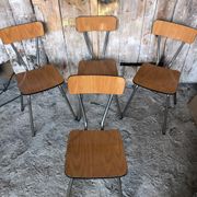 Series of 4 Formica Chairs Wood Legs Metal Chrome Vintage #A243