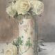 Ernest FOUSSIER 1901 "White roses in a Japanese vase"watercolor signed
