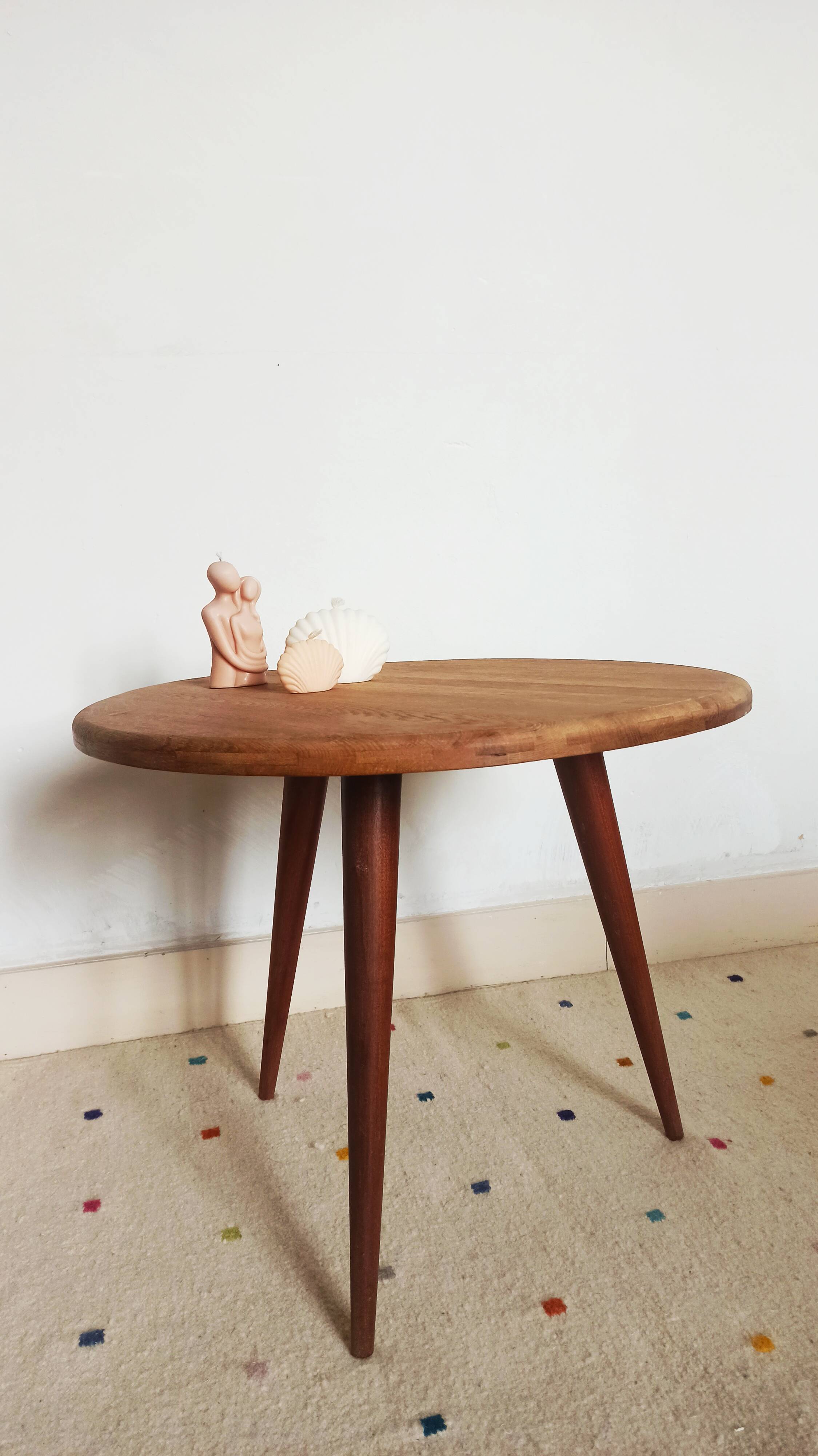 Tripod solid oak coffee table