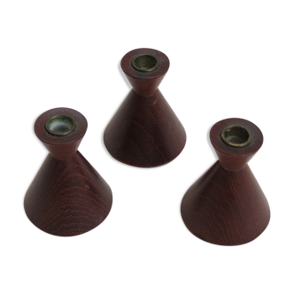 Set of 3 Teak Midcentury Candlesticks