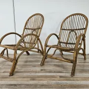 Quatre fauteuils en osier vintage, années 1970