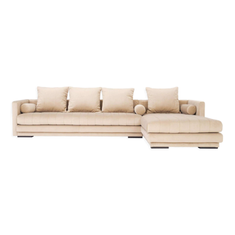 Canapé d’angle kopenhaga beige velour, design scandinave