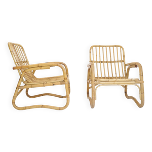paire de grands fauteuils - rotin