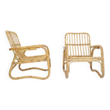 Pair of large Italian rattan armchairs from the 60s.